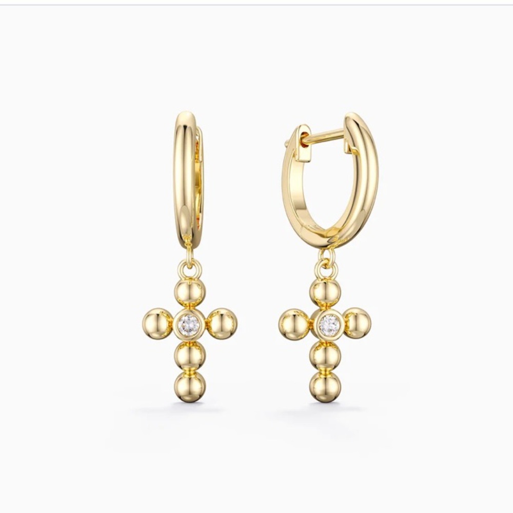 18k Gold Vermeil Zircon cross Huggies